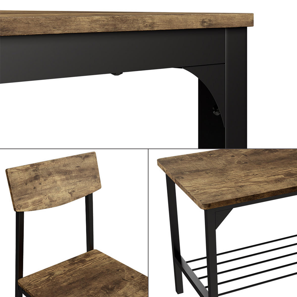 ESSTISCH-SET Fyrk Schwarz/Eiche rustikal 110 x 70 cm 4 Teile - Wildeiche/Schwarz, Holzwerkstoff (110/75/70cm) - Vicco