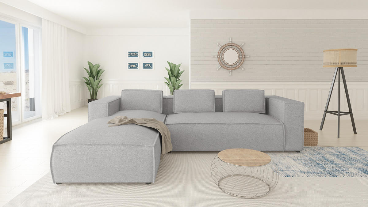 ECKSOFA Zenith Grau Luxusmicrofaser, Ottomane links - Schwarz/Grau, Holz/Kunststoff (262/176cm) - S-Style Möbel