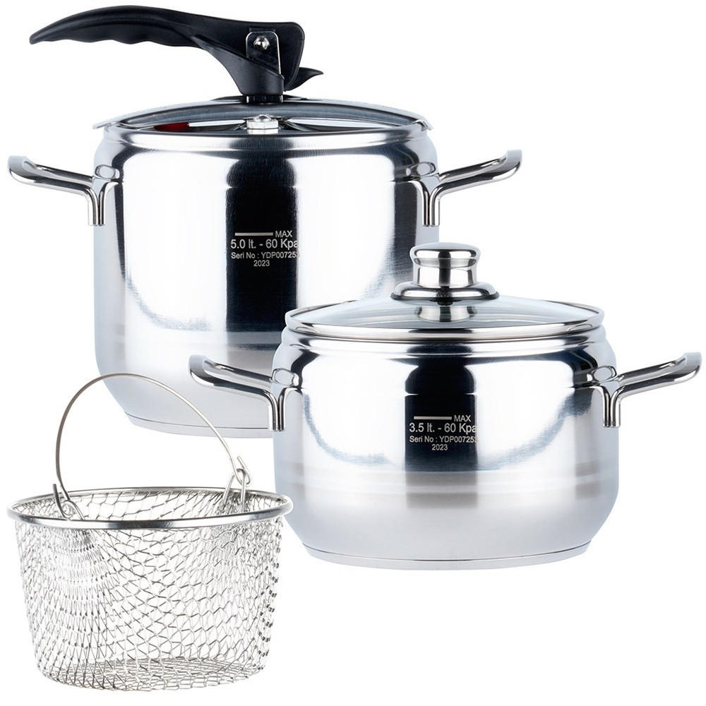 SCHNELLKOCHTOPF-SET Profi mit Zubehör silber - Silberfarben, Metall (5L) - Orion 