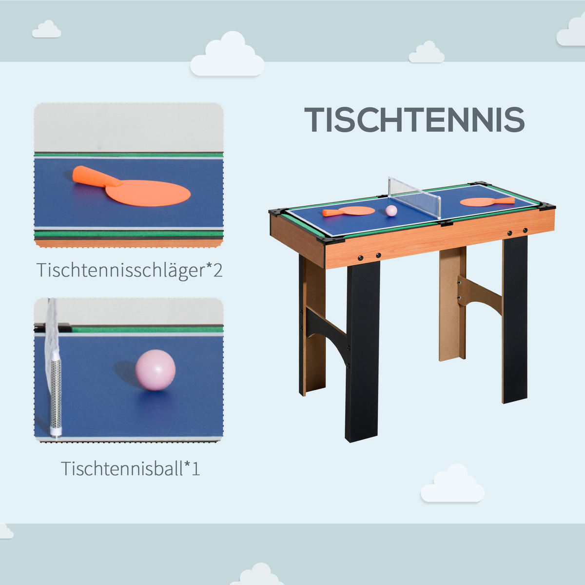 MULTIGAME Spieletisch - Schwarz/Naturfarben, Holzwerkstoff (43/87cm) - HOMCOM