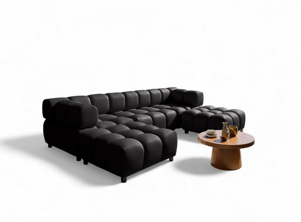 SOFA 3-sitzer Und 2-polsterhocker Flow - Schwarz, Holzwerkstoff/Textil (288/71/96cm) - Fun Möbel