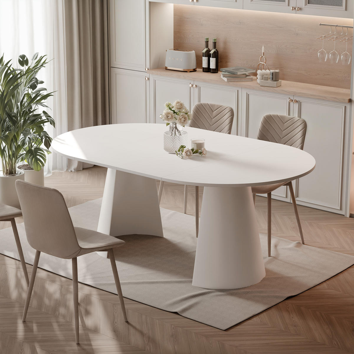 AUSZIEHTISCH BASE 100-176/76 cm, Arktisweiß - Weiß, Holzwerkstoff/Metall (100/100/76cm) - Idohome