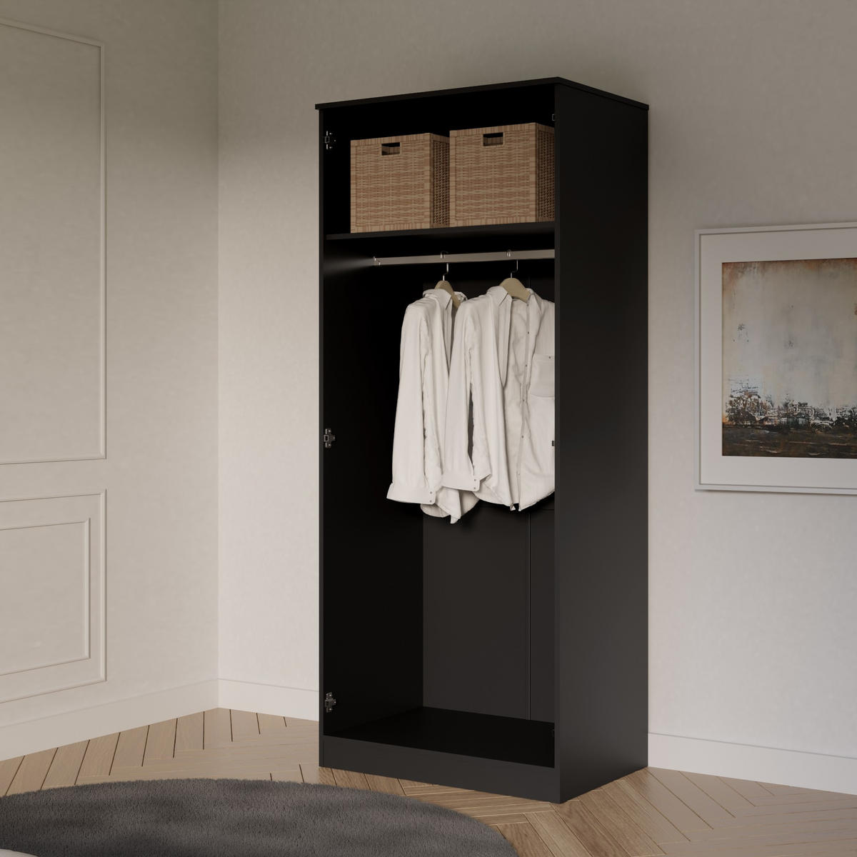 DREHTÜRENSCHRANK mit Spiegel Monza 2D 80 Schwarz - Schwarz/Grau, Holzwerkstoff/Metall (80/200/60cm) - mzm24