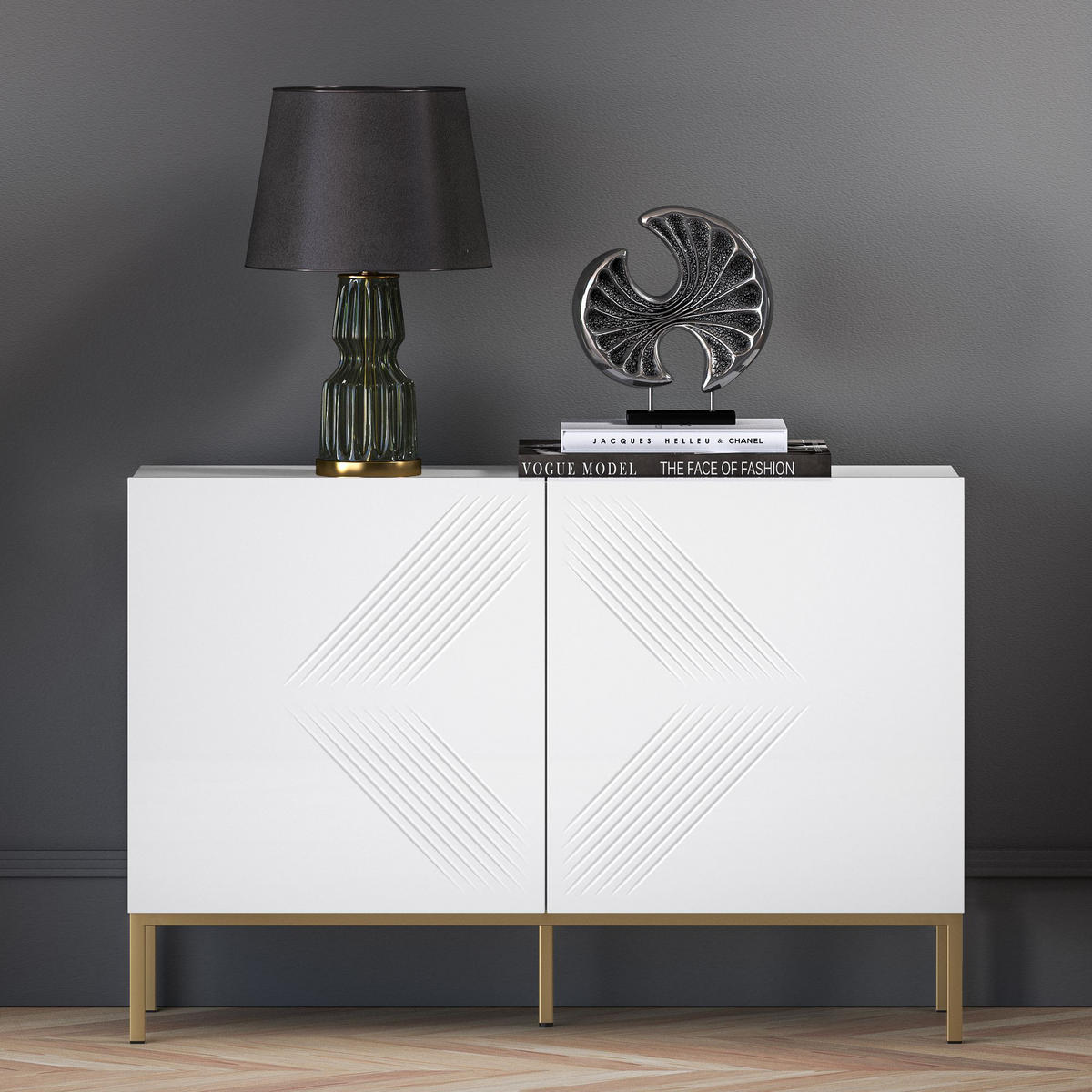 KOMMODE NEBRO,Weiß/Goldfarben - Goldfarben/Weiß, Holzwerkstoff (114/77/37cm) - KONSIMO®