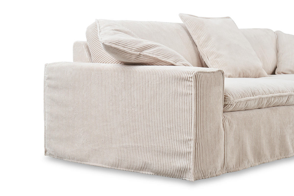 SOFA XL NETTA Cremeweiß Cord - Creme/Braun, Birkenholz/Textil (258/90/116cm) - KAWOLA