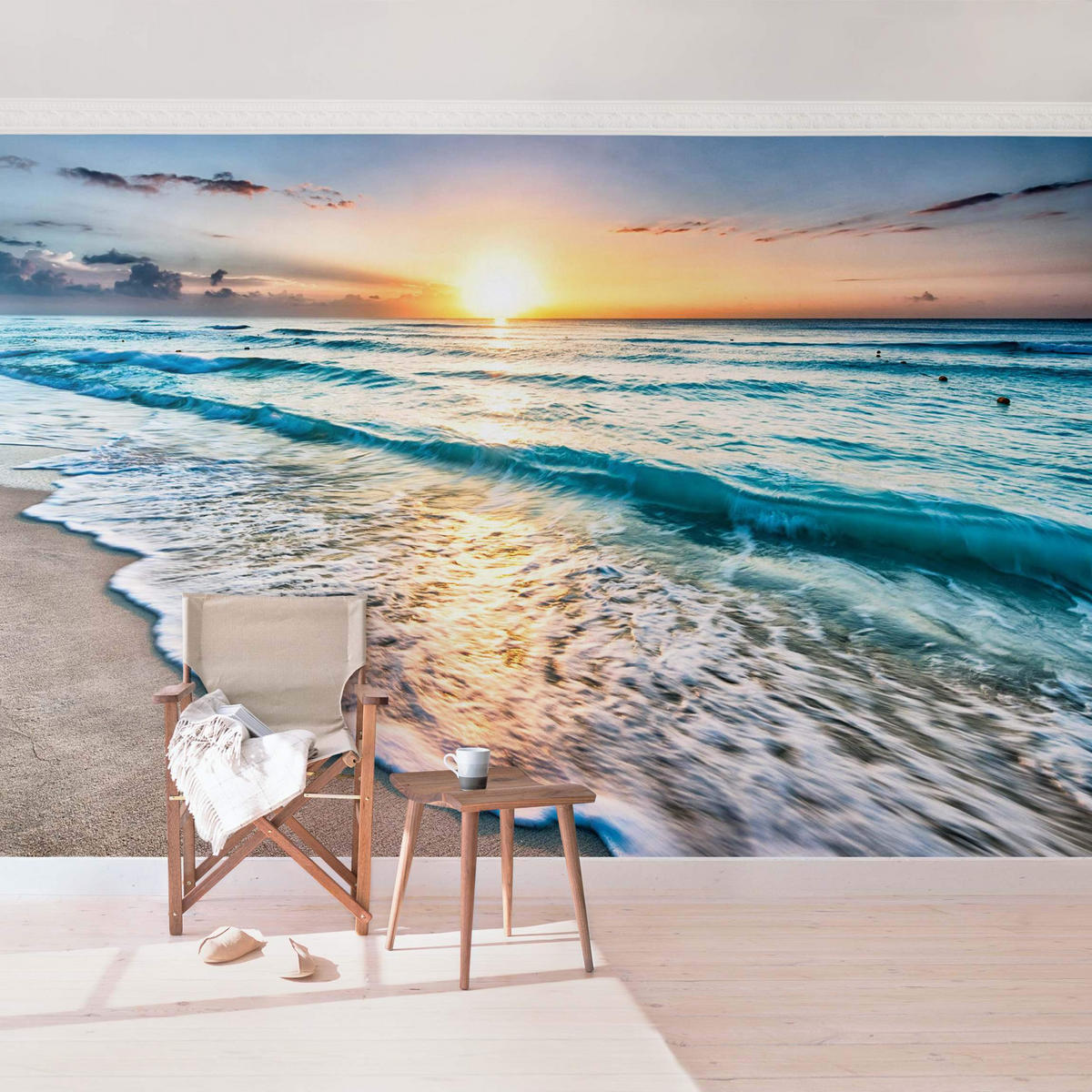 FOTOTAPETE Sonnenuntergang am Strand 288/190 cm - Blau, Papier (288/190cm) - Bilderwelten