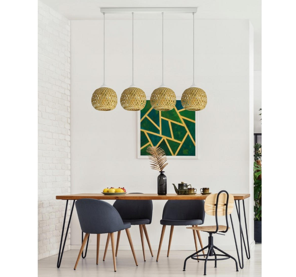 PENDELLEUCHTE BOHO - Beige/Weiß, Glas/Metall (15/90/100cm) - kiki design