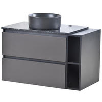 WASCHBECKENUNTERSCHRANK Badezimmer-Waschtisch Marmorplatte schwarzes Rundbecken Stauraum modern pflegeleicht - Grau, Keramik/Holzwerkstoff (80/48.5/44cm) - EVRYAE