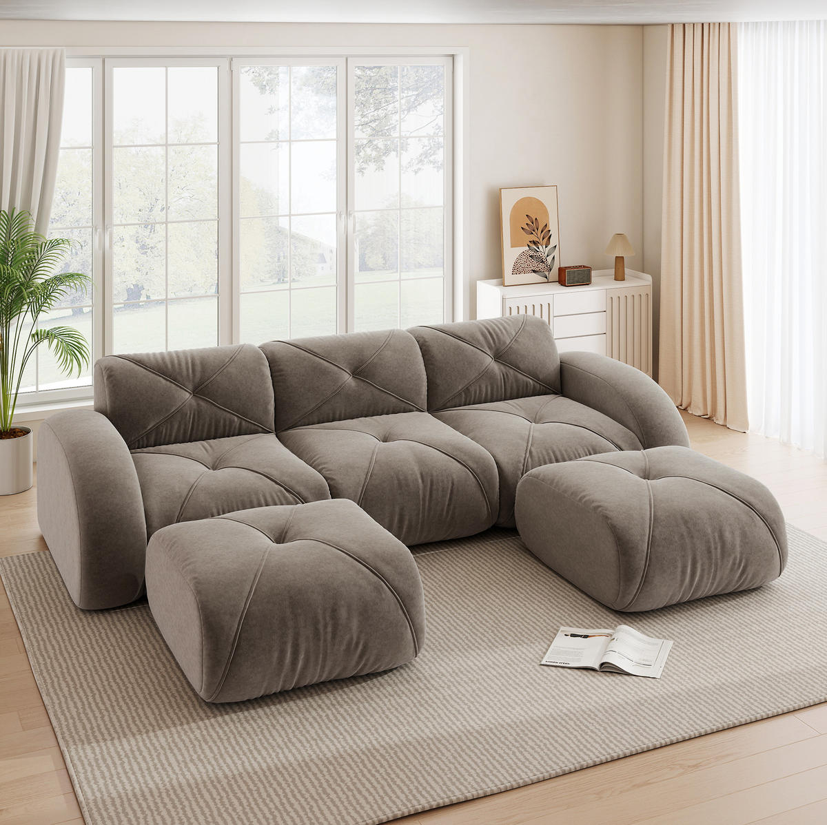 3-SITZER mit Chenille-Bezug in Taupe 281x171x76 cm, rahmenlos und flexibel stellbar - Taupe, Textil (171/76/281cm) - IVMEU