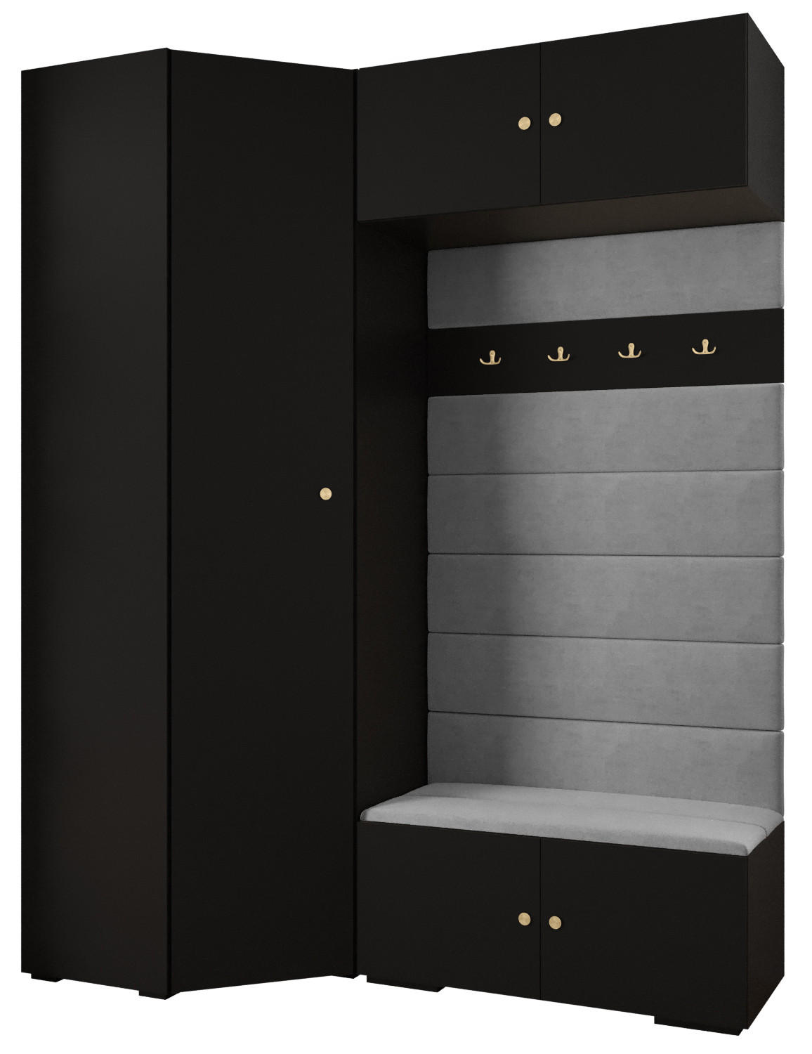 Abiks Möbel Garderoben-Set Schwarz, Grau, Gold 181.7x236.7x47 cm