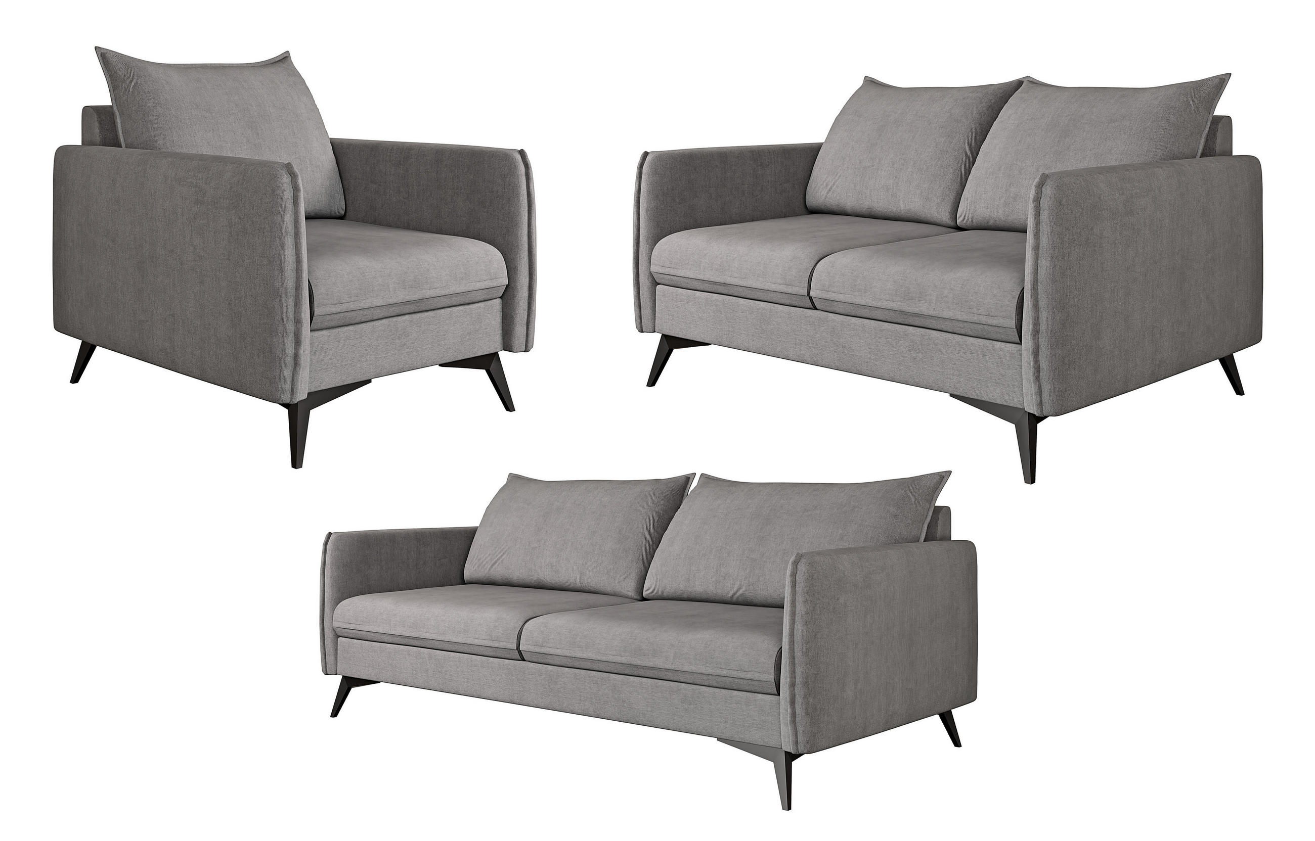 SITZGARNITUR 3+2+1 Pulse Grau Luxusmikrofaser - Schwarz/Grau, Holz/Textil (199/86/91cm) - S-Style Möbel