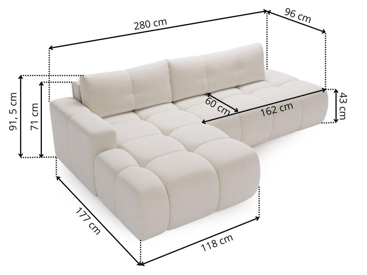 ECKSOFA Montero Bouclé-Stoff Grau Rechts - Grau, Holz/Textil (280/177cm) - Graingold