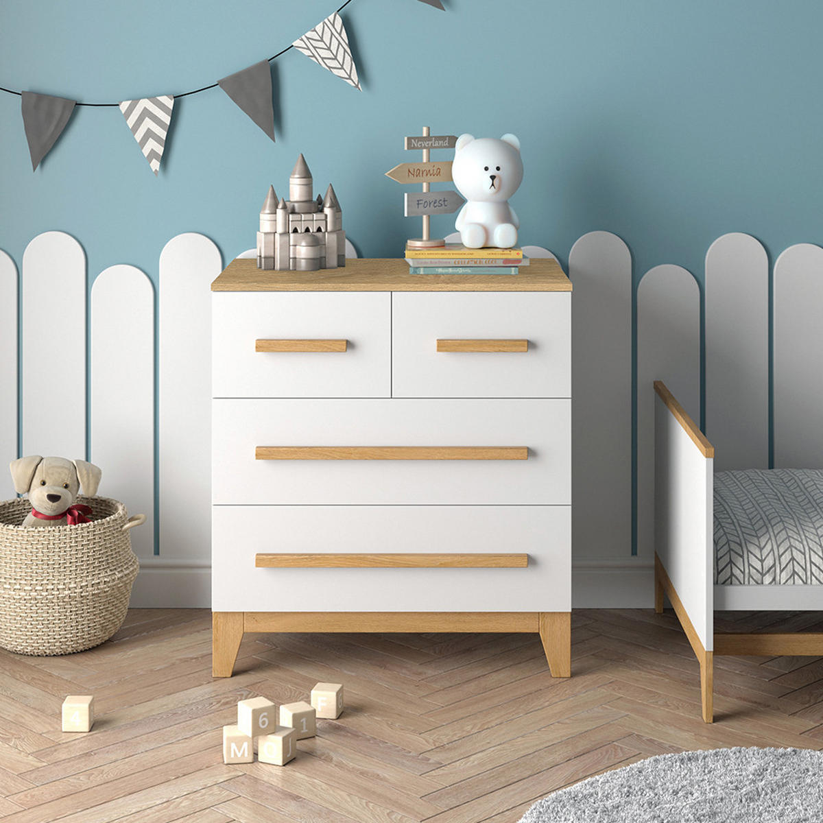 KOMMODE Malia Weiß/Eiche 80 x 88 cm mit 4 Schubladen - Eichefarben/Weiß, Holzwerkstoff (80/88/53.4cm) - VitaliSpa