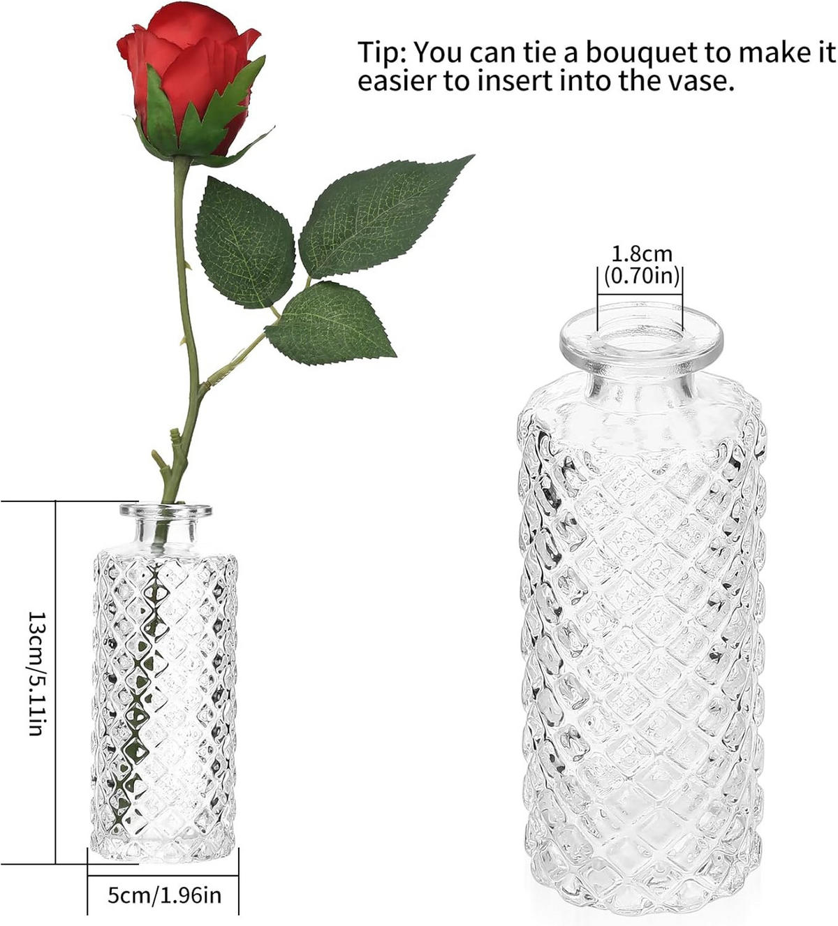 VASE 5,2 × 5,2 × 12,8 cm Transparentes Glas - Transparent, Glas (13cm) - LIBRATON
