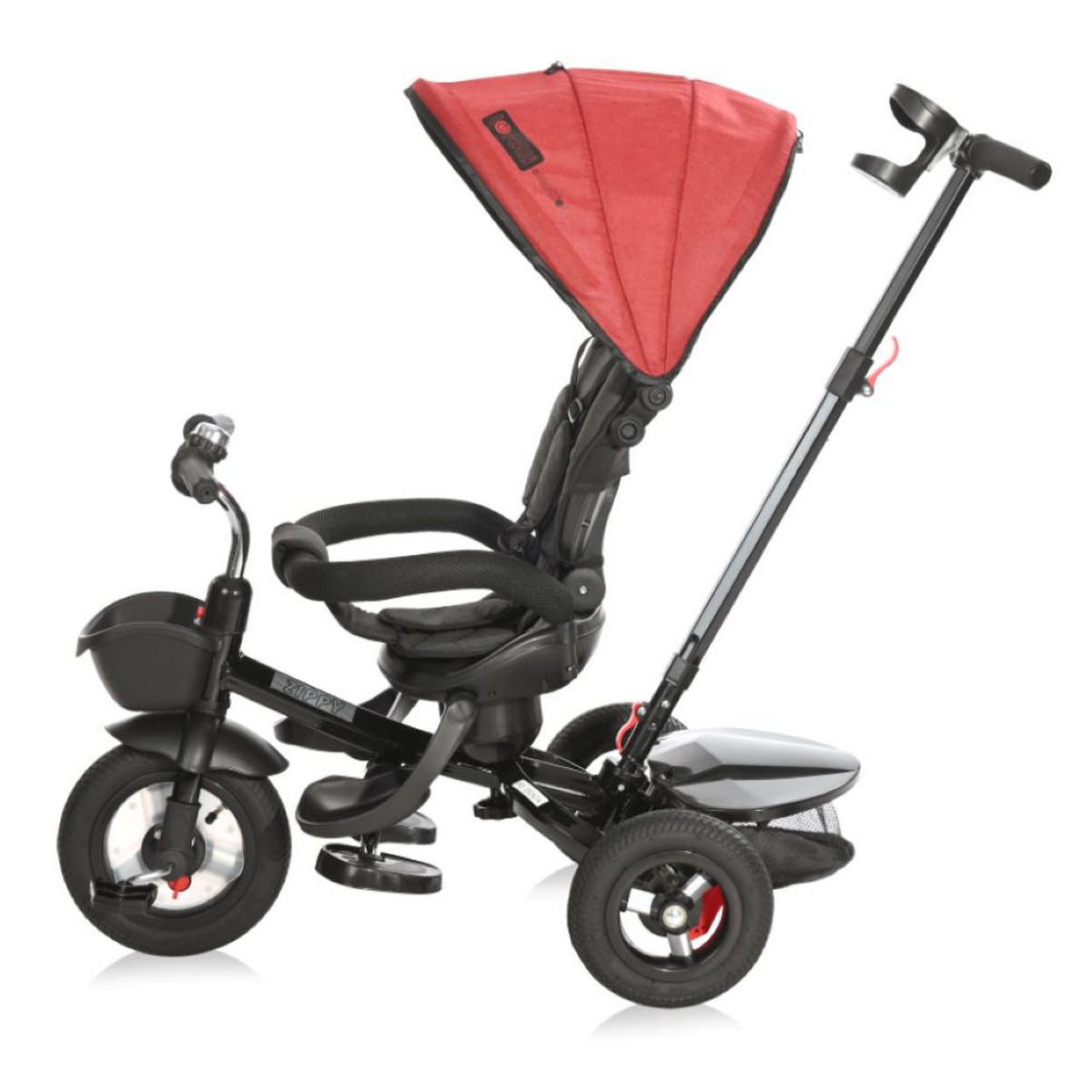 DREIRAD Zippy 3 in 1 rot umkehrbarer Sitz umbaubar Luftreifen Freilauf Gurt - Rot, Metall (92/50/100cm) - Lorelli
