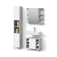 BADMÖBEL-SET Fucino Beton 3 Teile, mit Hochschrank - Schieferfarben/Weiß, Holzwerkstoff (60/54/32cm) - Livinity®