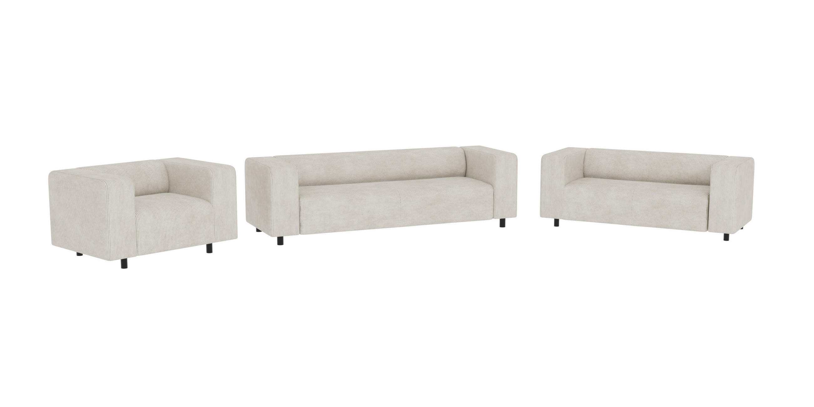 SITZGARNITUR 3+2+1 Tove Beige Cord - Beige/Schwarz, Holz/Kunststoff (175/65/80cm) - S-Style Möbel