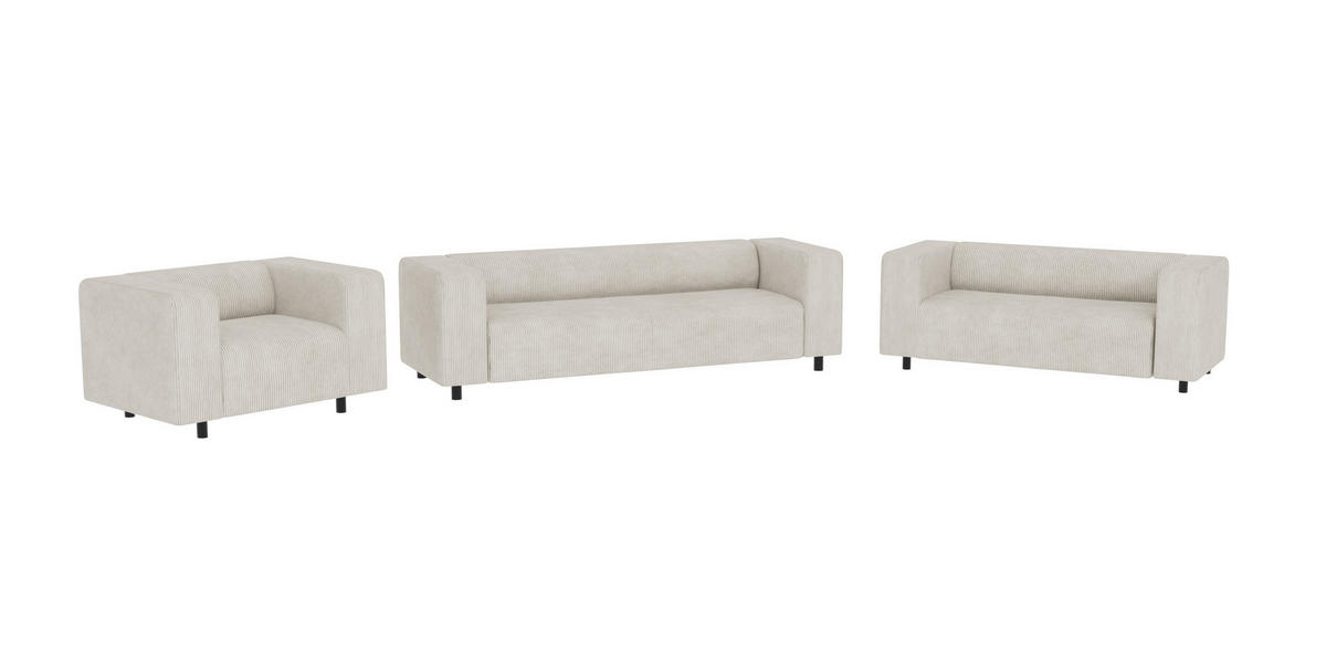 SITZGARNITUR 3+2+1 Tove Beige Cord - Beige/Schwarz, Holz/Kunststoff (175/65/80cm) - S-Style Möbel
