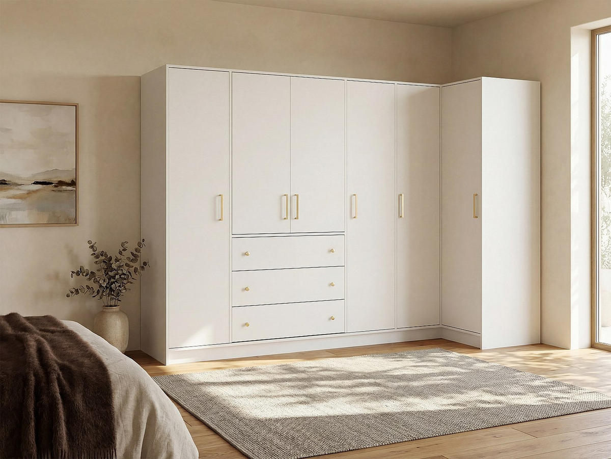 KLEIDERSCHRANK - 311 cm x 106.5 cm - holz - weiß Lizandro - Weiß, Holz (311/200/106.5cm) - Vente-Unique