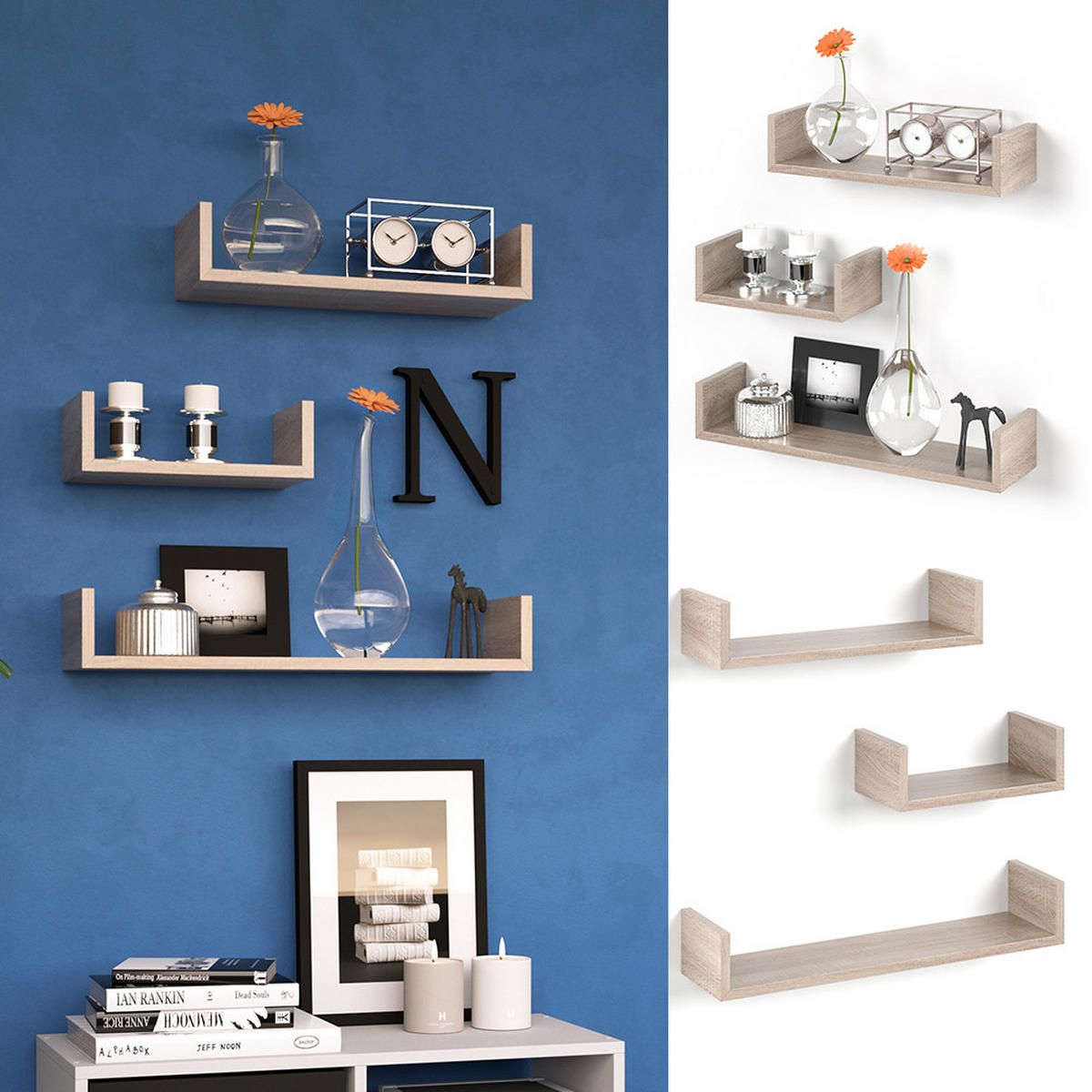 WANDREGAL Sonoma 60 x 10 cm 3er Set - Sonoma Eiche, Holzwerkstoff (60/10/15cm) - Vicco