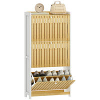 SCHUHSCHRANK Weiß und Natur MDF und Bambus klappbar mit 3 Fächern 1 Stück - Multicolor, Holz (60/118/24cm) - PANGIVO