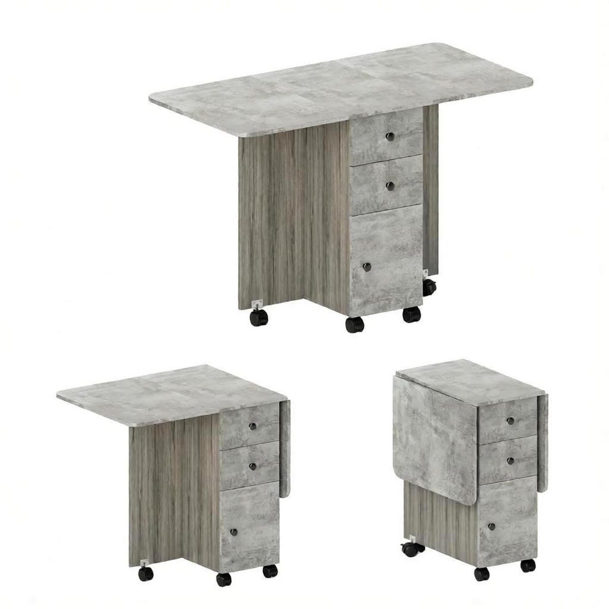 KLAPPTISCH 60-120/60/76,5 cm mit Rollen und Schubladen DE-39943 Grau - Grau, Holzwerkstoff (60/120/76.5cm) - ComfortXL