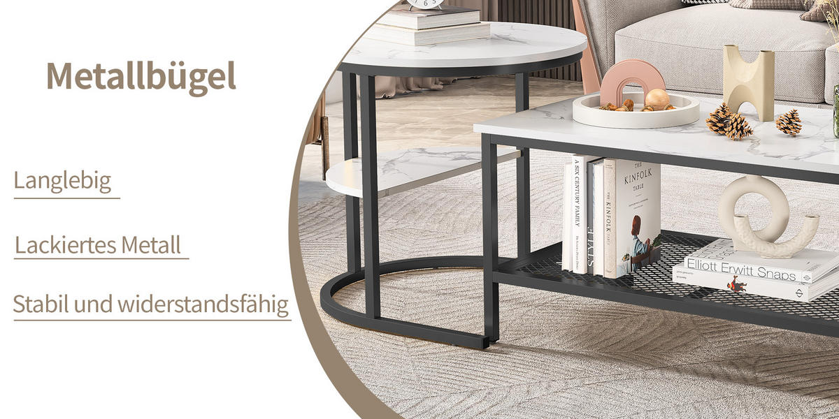 COUCHTISCH Schwarz Halbmond Set - Schwarz, Metall (80/41/51cm) - SHOPENTRA