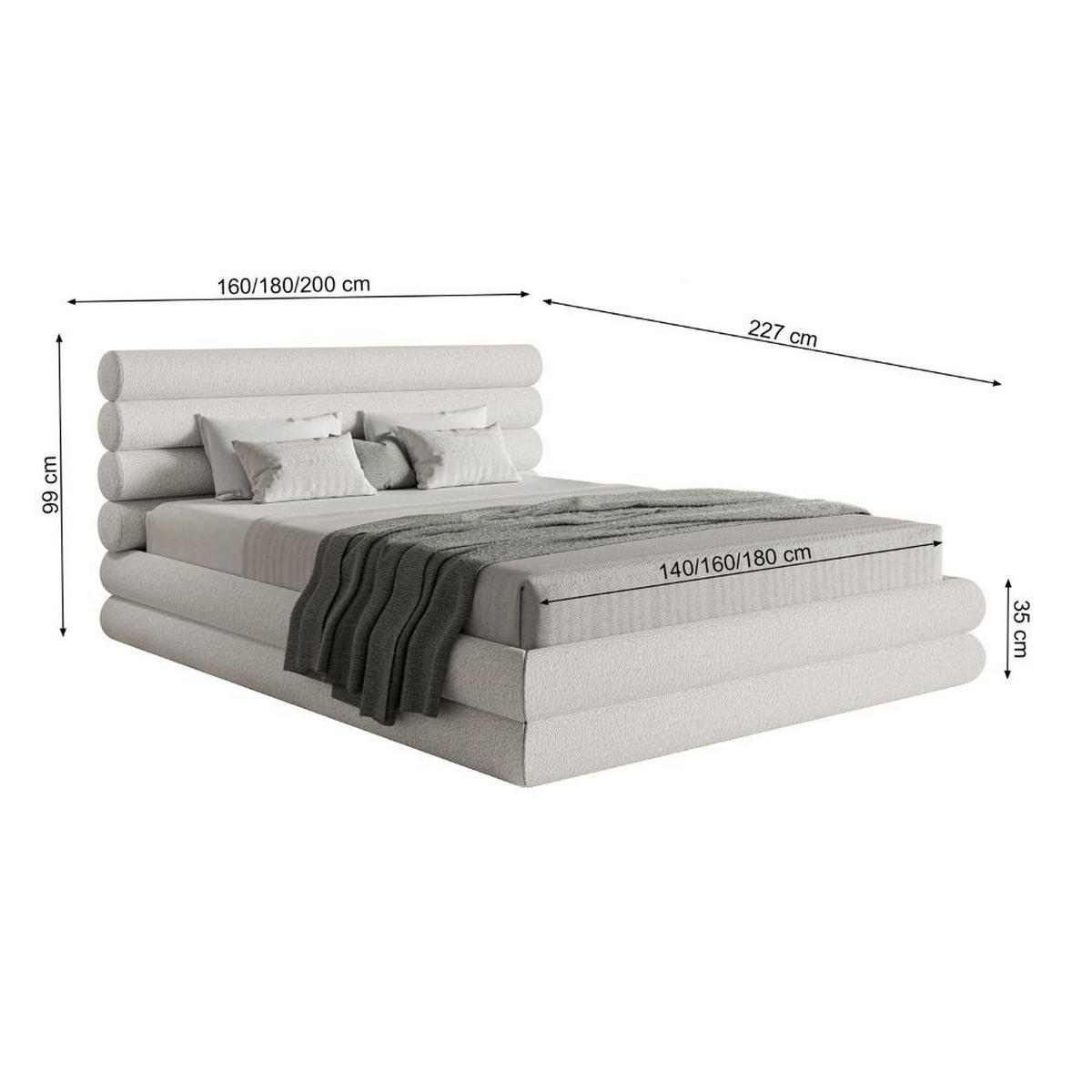 POLSTERBETT Buffalino Hellgrau Boucle 160/200 cm - Hellgrau, Kunststoff/Textil (160/200cm) - Selsey