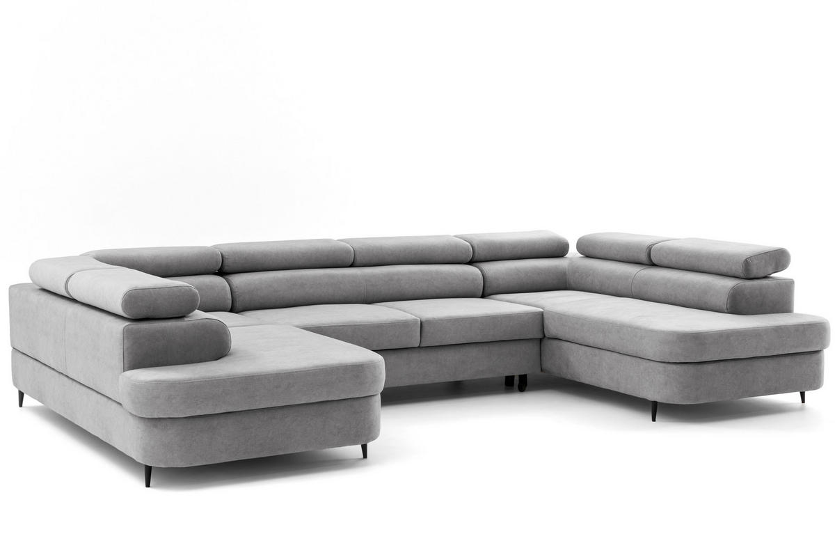 ECKSOFA U-Form PRIAM U2 mit Schlaffunktion 126x270 Velours Hellgrau - Chromfarben/Hellgrau, Holz/Textil (350/91/203cm) - Muffo