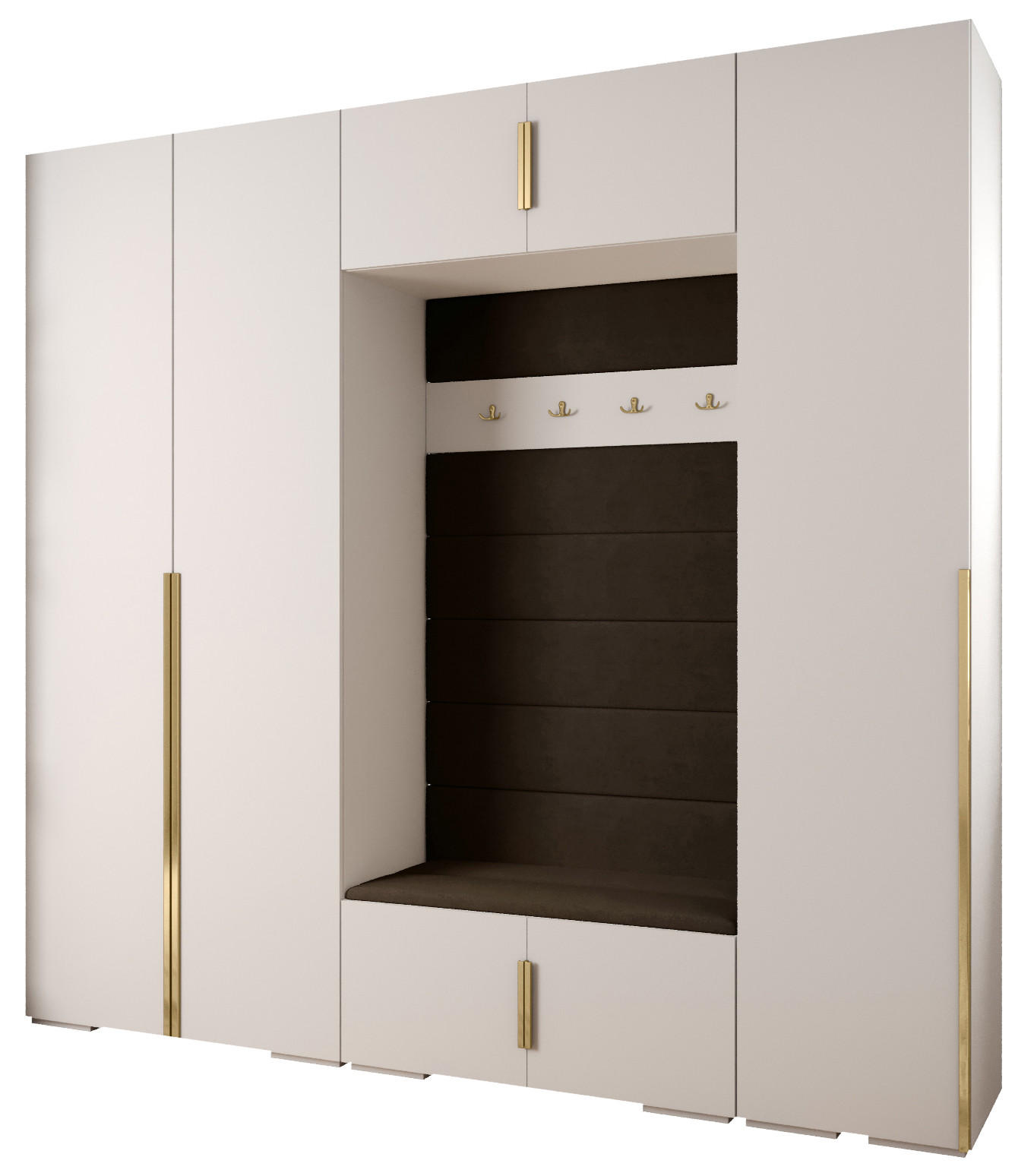 Abiks Möbel Garderoben-Set Weiß, Dunkelbraun, Gold 250x236.7x47 cm