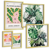 BILDER SET 5er Set - 50x50 cm & 20x30 cm & 40x60 cm Goldrahmen - Blumen und Blätter – moderne Poster - Goldfarben, Kunststoff (40/60cm) - TULUP