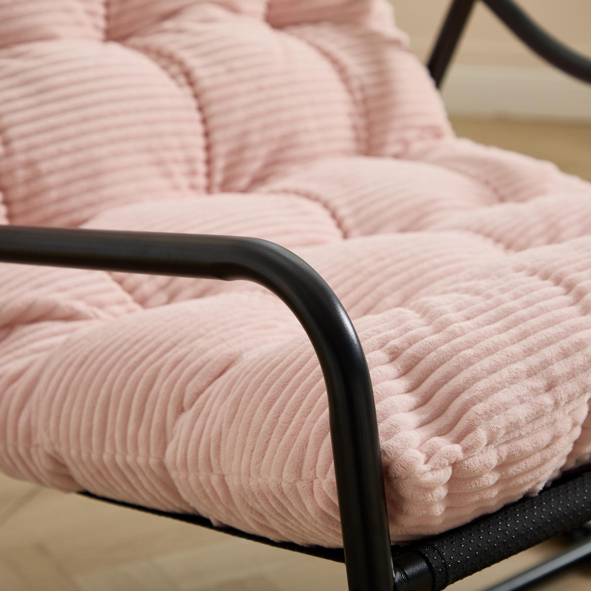 SCHAUKELSTUHL mit Dickem Kissen und Beinablage Rosa Metallrahmen für Garten Balkon Wohnzimmer - Pink, Metall (75/82/116cm) - PARAFTA HOME