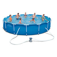 STAHLRAHMENPOOL, Rund, Ø427x84 cm, mit Filterpumpe, Zubehör, Schwimmbecken, Familienpool, Gartenpool, Outdoor, Sommerpool, robust, groß - Blau, Kunststoff (427/84/427cm) - Bestway