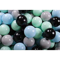 BÄLLE für Bällebad, Spielbälle, Plastikbälle für Kinder Set 50 pcs.: Mint/Grau/Blau/Schwarz - Robinienfarben, Textil (7/7/7cm) - MeowBaby