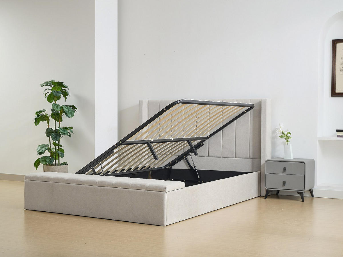 BETT mit Bettkasten - 2 Personen - Stoff - Beige - - Beige, Textil (180/200cm) - Vente-Unique
