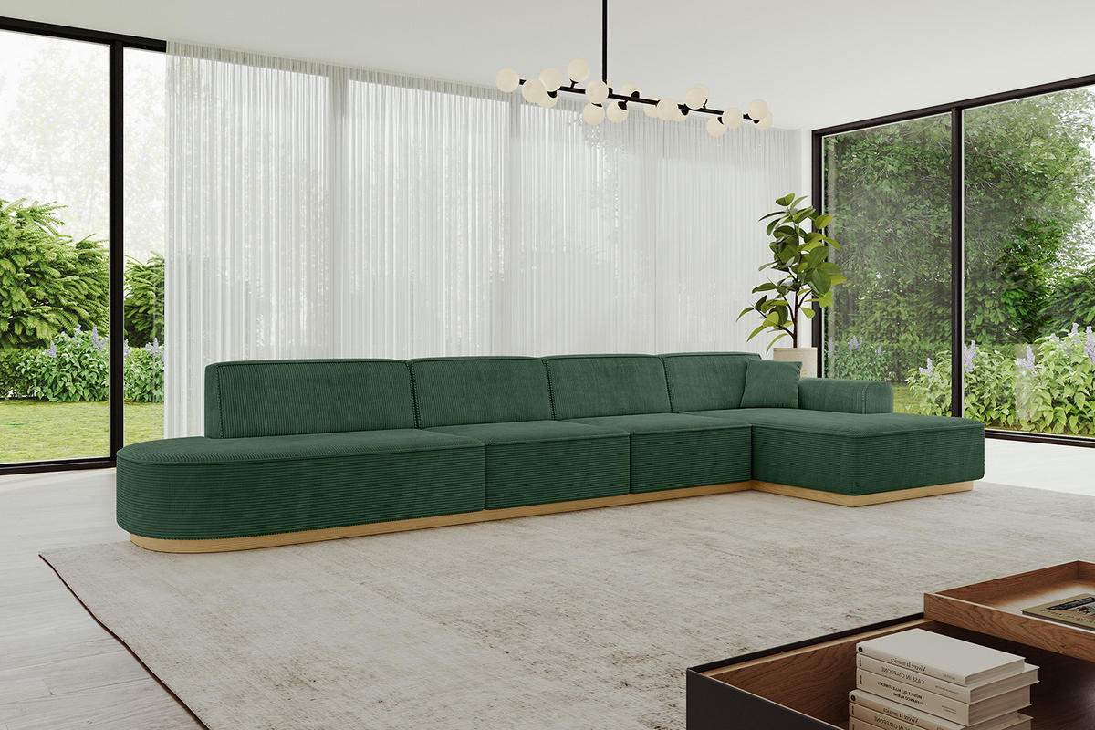 ECKSOFA Ottomane Rechts IREA-L3-v2 - 403x165x81 cm Grün - Grün, Holzwerkstoff/Textil (403/165cm) - ALTDECOR
