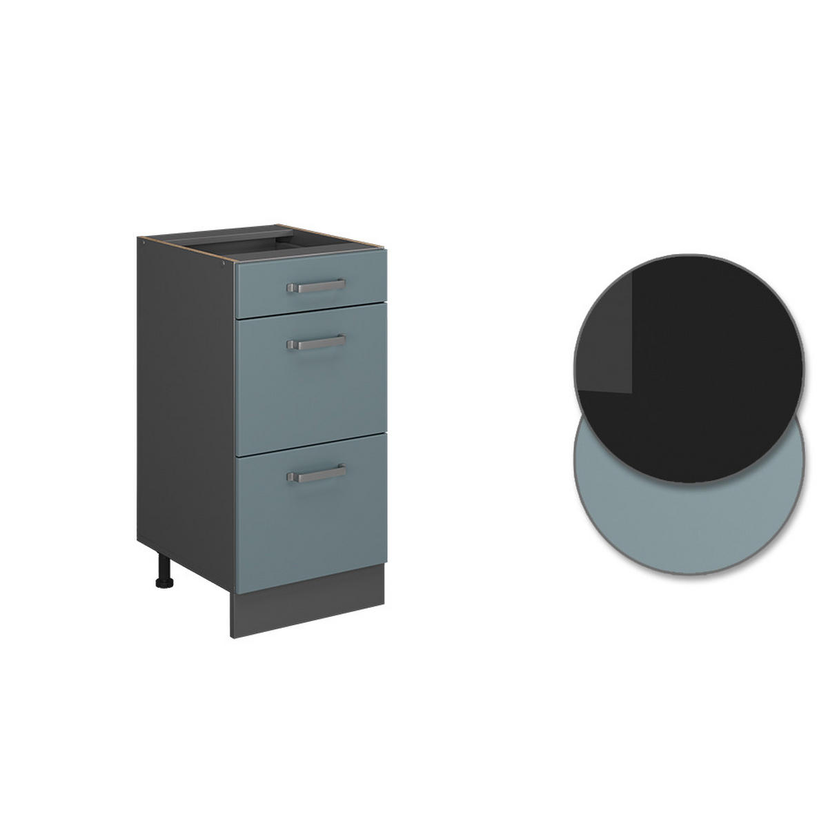 KÜCHENUNTERSCHRANK R-Line Blau-Grau 40 cm mit Schubladen, AP Anthrazit - Anthrazit/Blaugrau, Holzwerkstoff (40/81.6/60cm) - Vicco