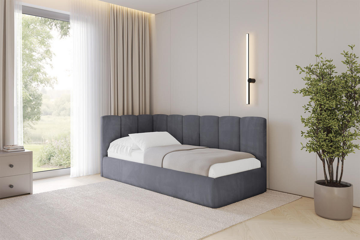 EINZELLBETT Jugendbett mit Bettkasten und Matratze H3/H4, Rechts - DEXY 80x200 Dunkelgrau - Titanfarben, Holzwerkstoff/Textil (80/200cm) - ALTDECOR