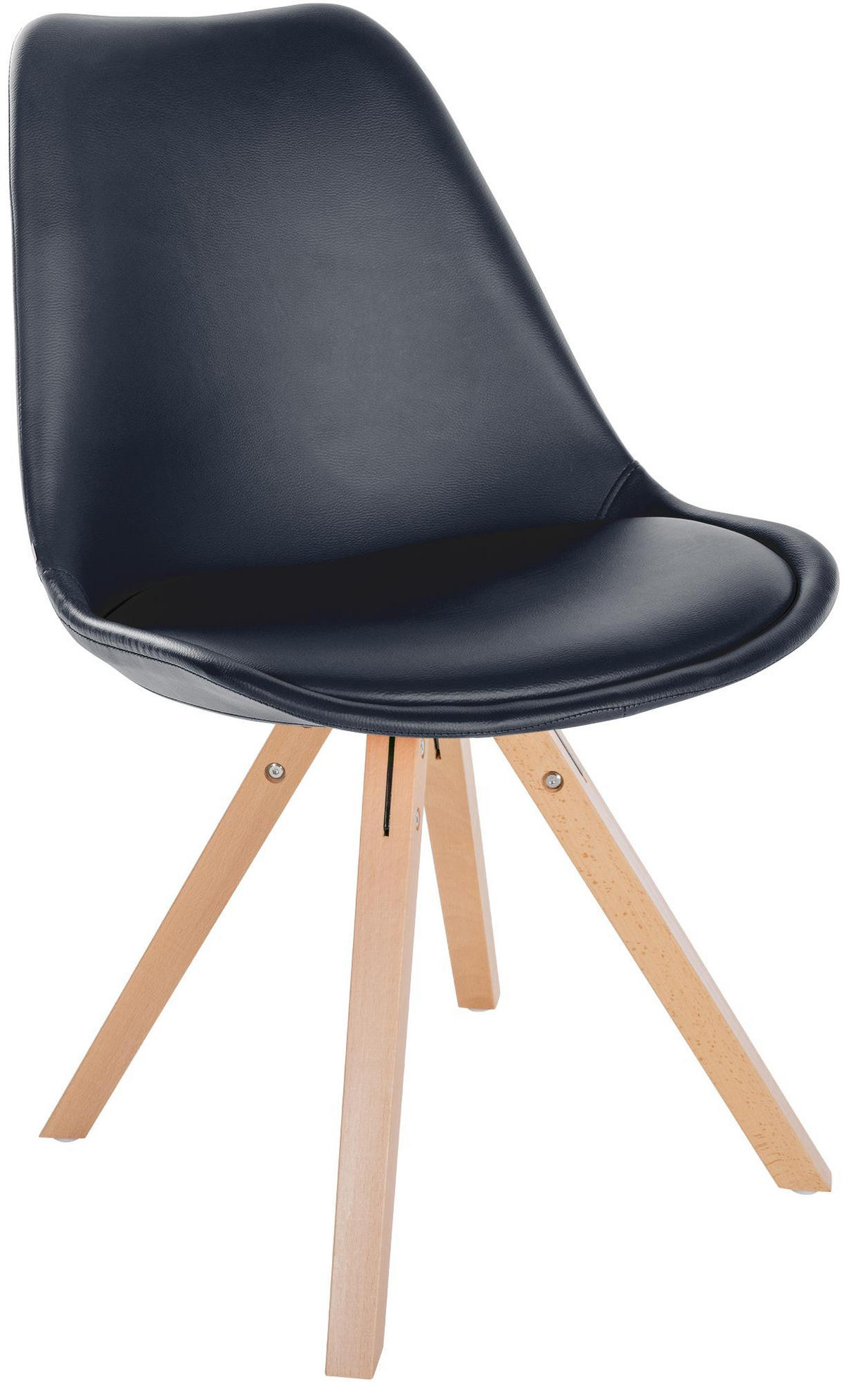 STUHL Lederlook schwarz - Schwarz/Naturfarben, Holz/Textil (48/81/54cm) - CLP