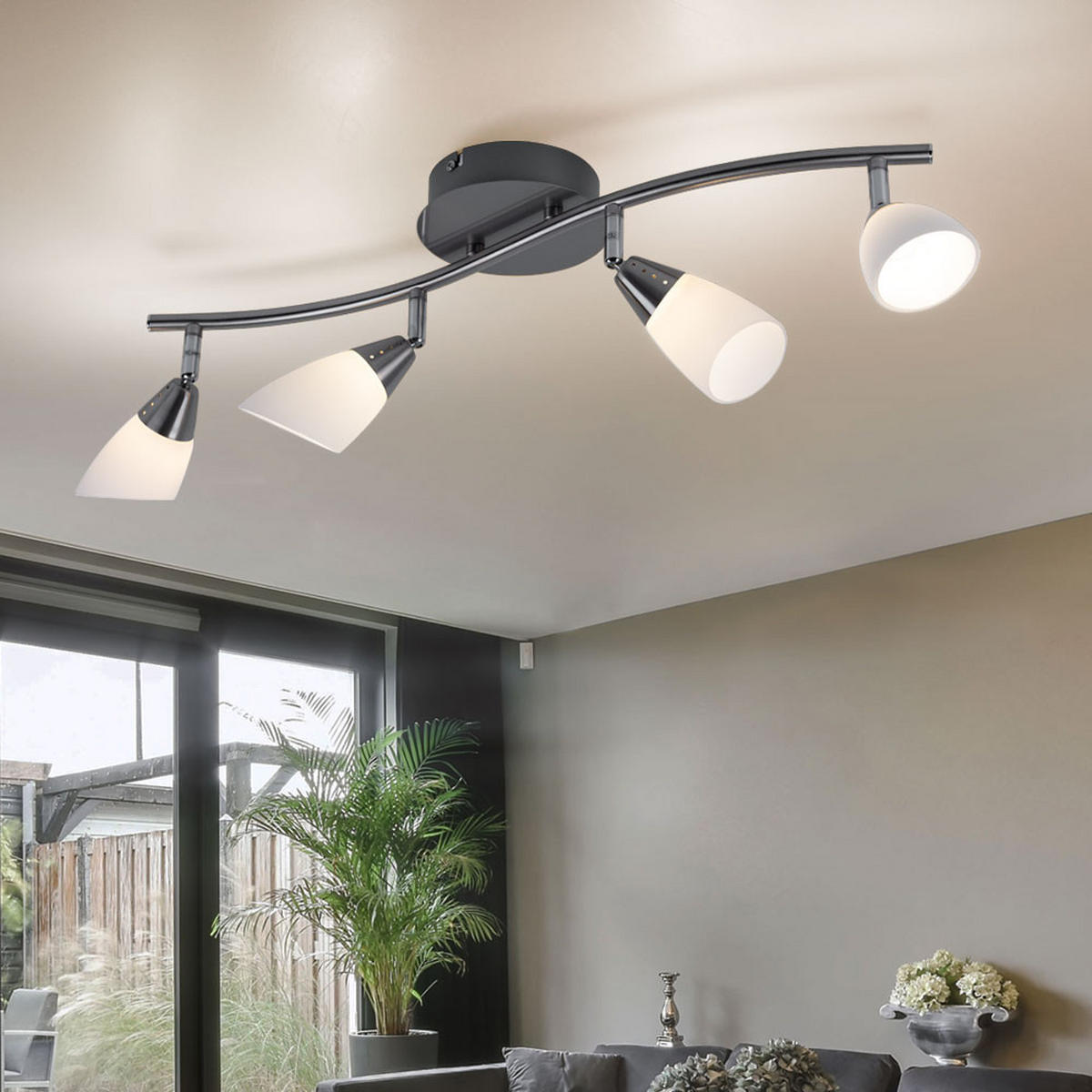 LED DECKENLEUCHTE Stahl Silber - Silberfarben, Glas (60/20/13cm) - Esto