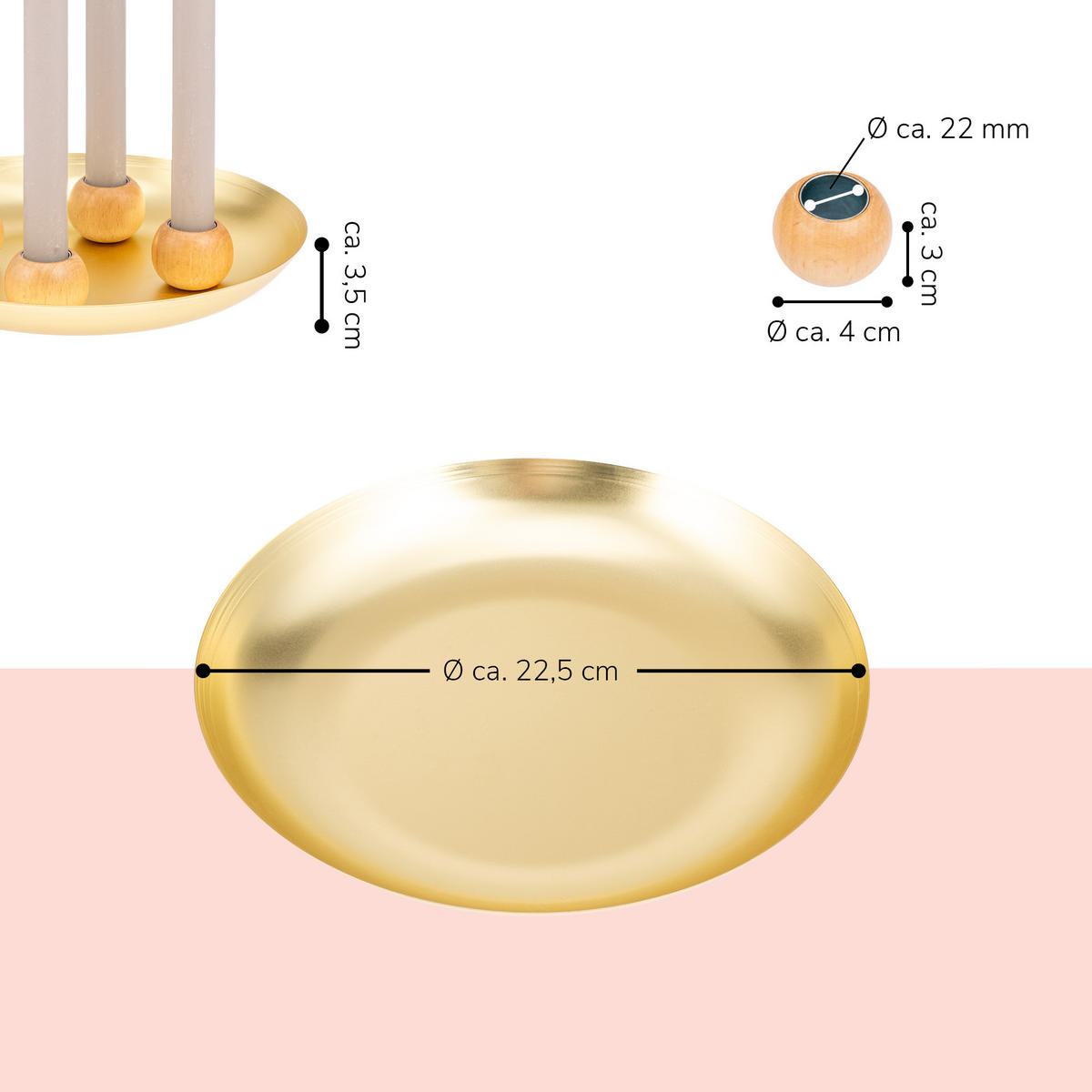 KERZENHALTER, Gold - Goldfarben, Metall (22.5/3.5/22.5cm) - bremermann