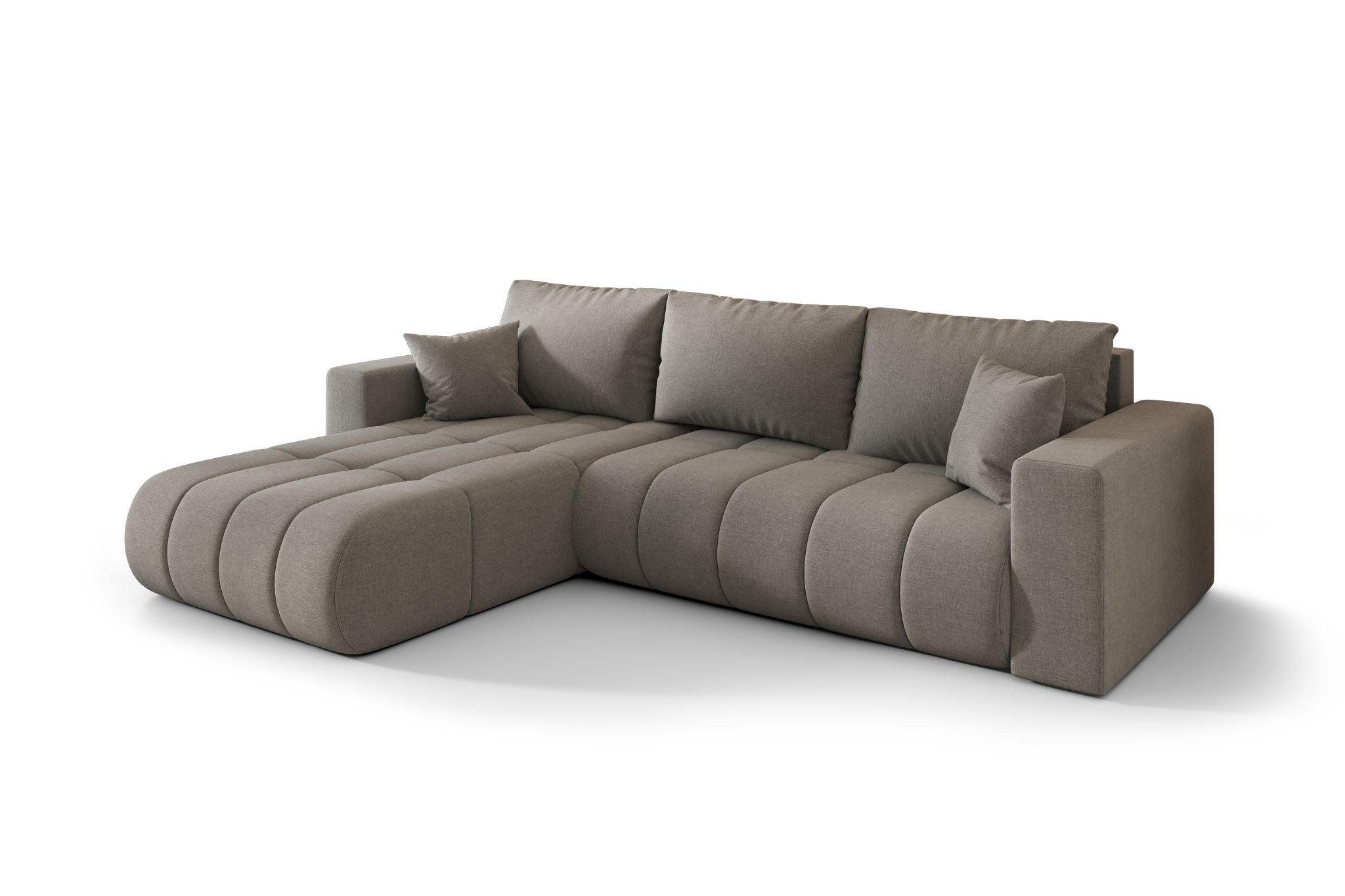 ECKSOFA mit schlaffunktion und bettkasten MILO PREMIUM, stoff WIND, Braungrau, Links - Braun, Holz (280/190cm) - Kaiser Möbel
