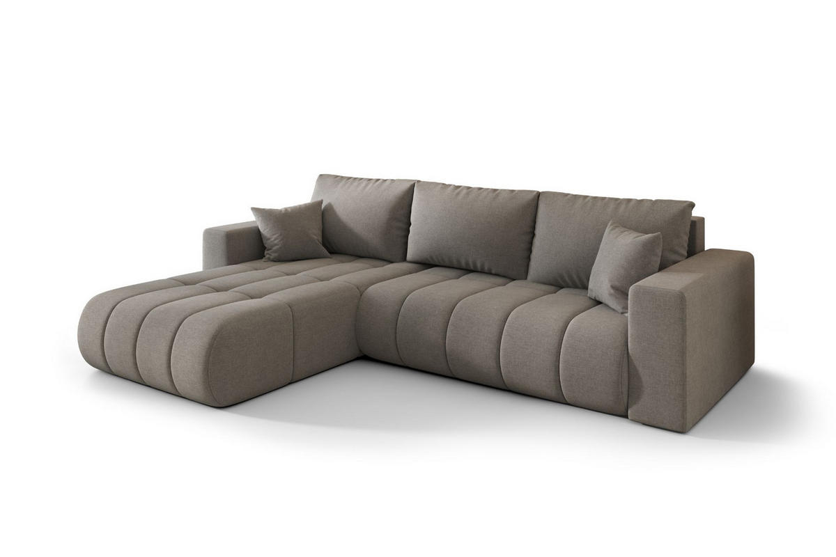 ECKSOFA mit schlaffunktion und bettkasten MILO PREMIUM, stoff WIND, Braungrau, Links - Braun, Holz (280/190cm) - Kaiser Möbel