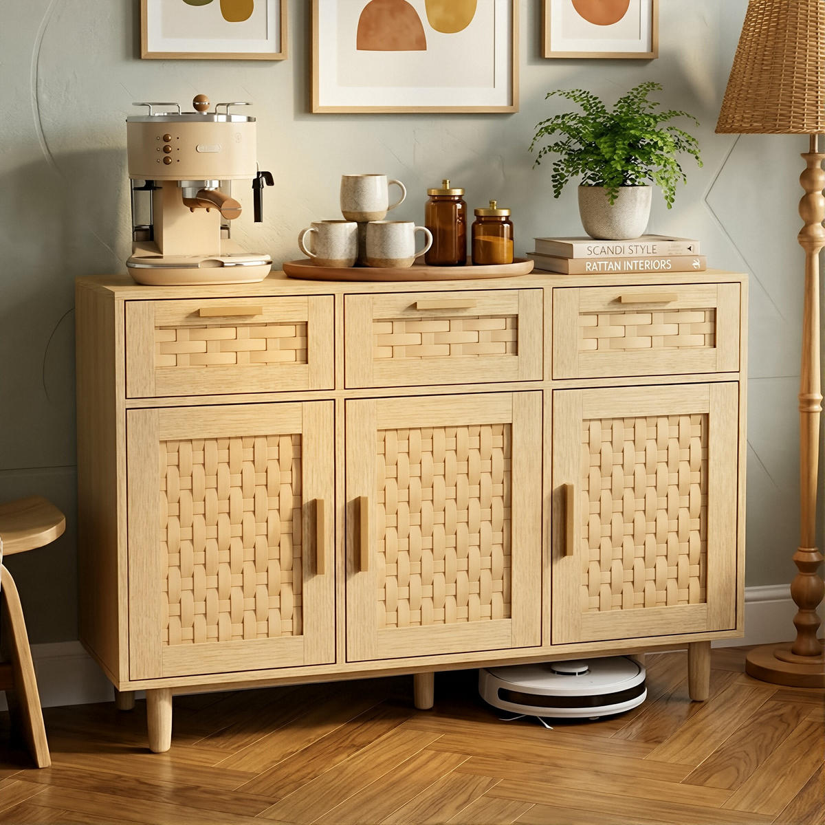 SIDEBOARD Japandi mit 3 Türen & 3 Schubladen 108/40/80 cm Eiche-Dekor - Eichefarben, Holzwerkstoff (107.9/80/40cm) - Creahappy