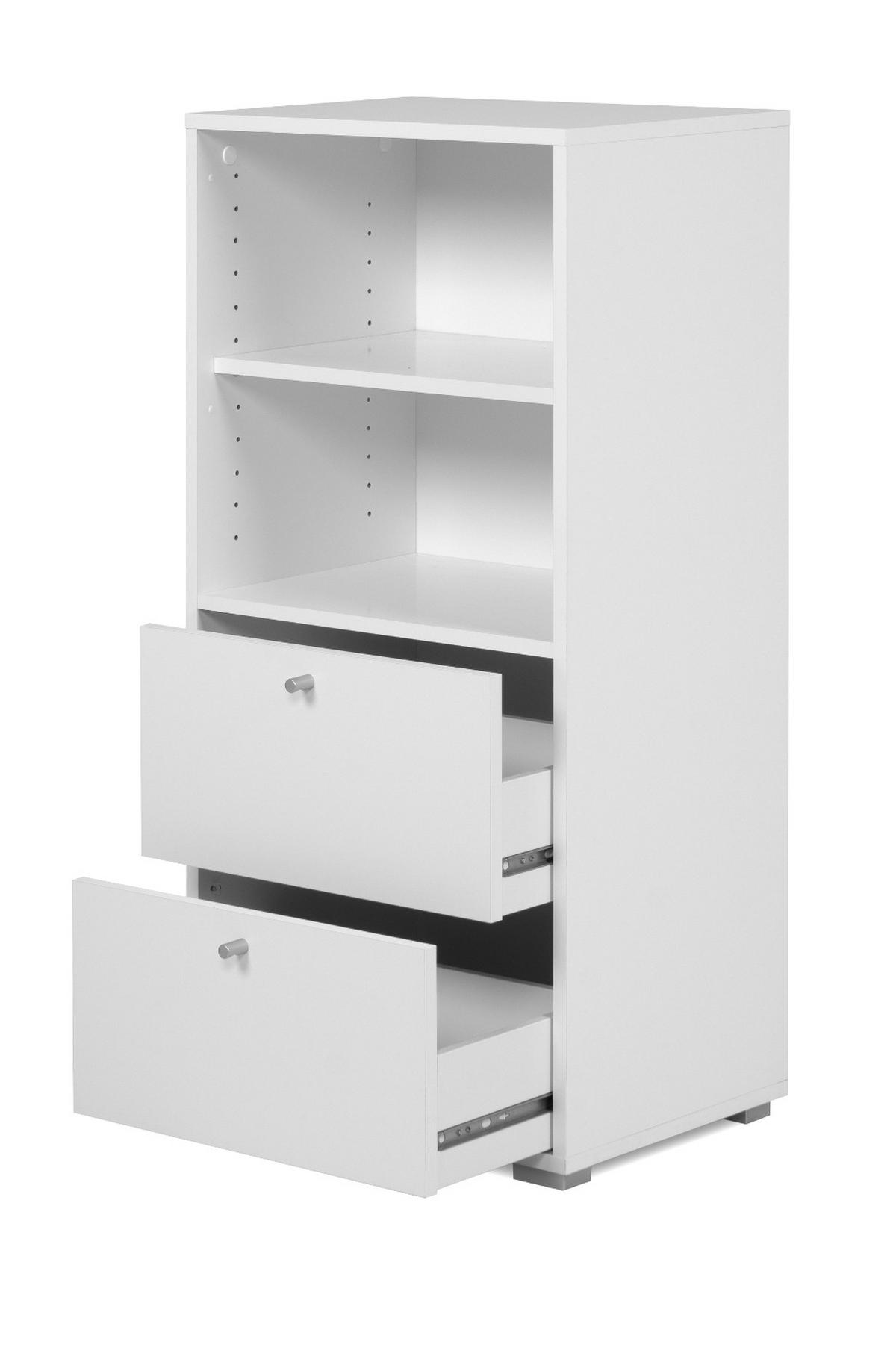 REGAL weiß 46 x 97 cm, Standregal mit 2 Schubladen - Silberfarben/Weiß, Holzwerkstoff/Kunststoff (46/96.5/33.5cm) - Furn.Design