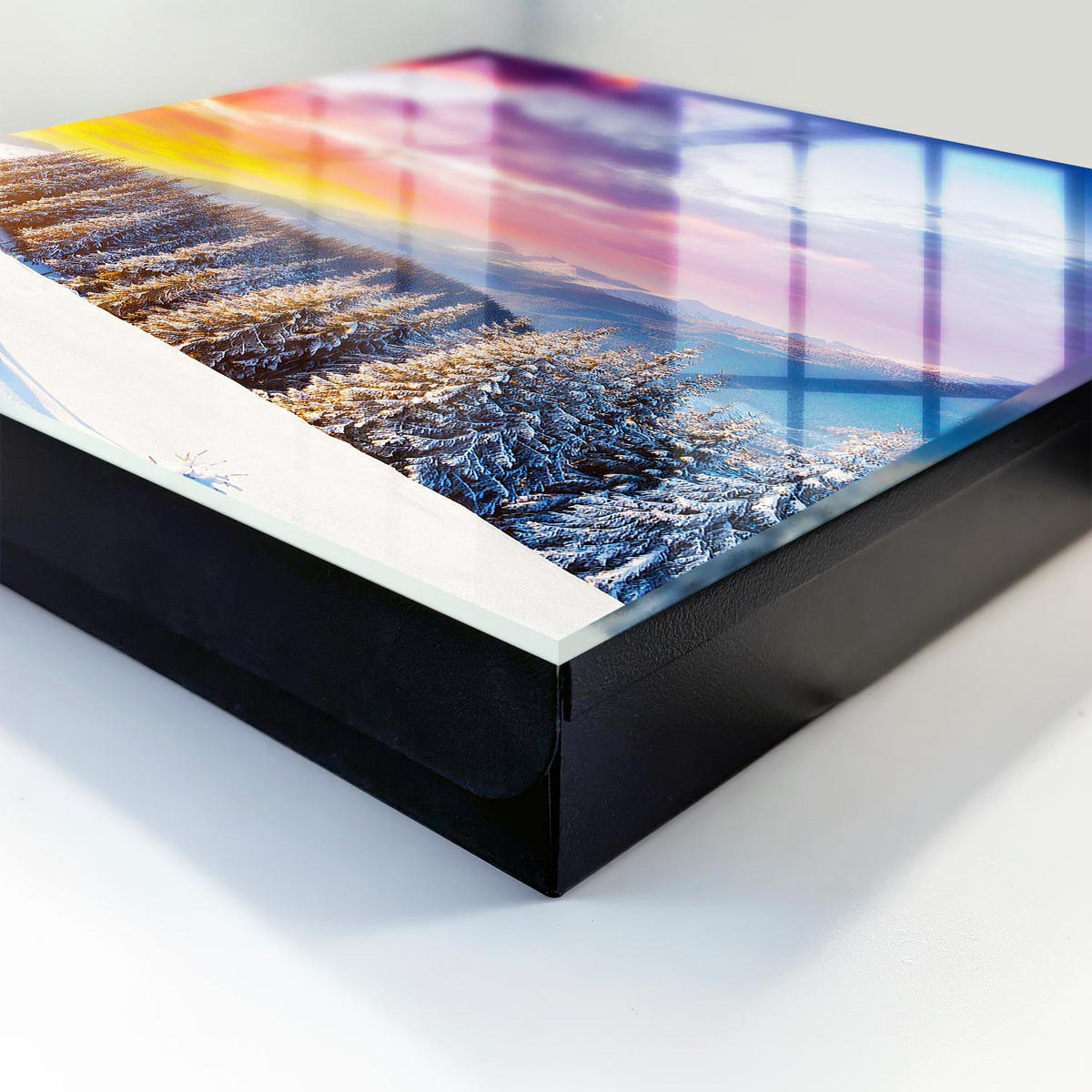 SCHLÜSSELBOX Schwarz 30x30 cm- Türöffnung nach rechts - Wintersonnenuntergang - Lila, Metall (30/30/5cm) - TULUP