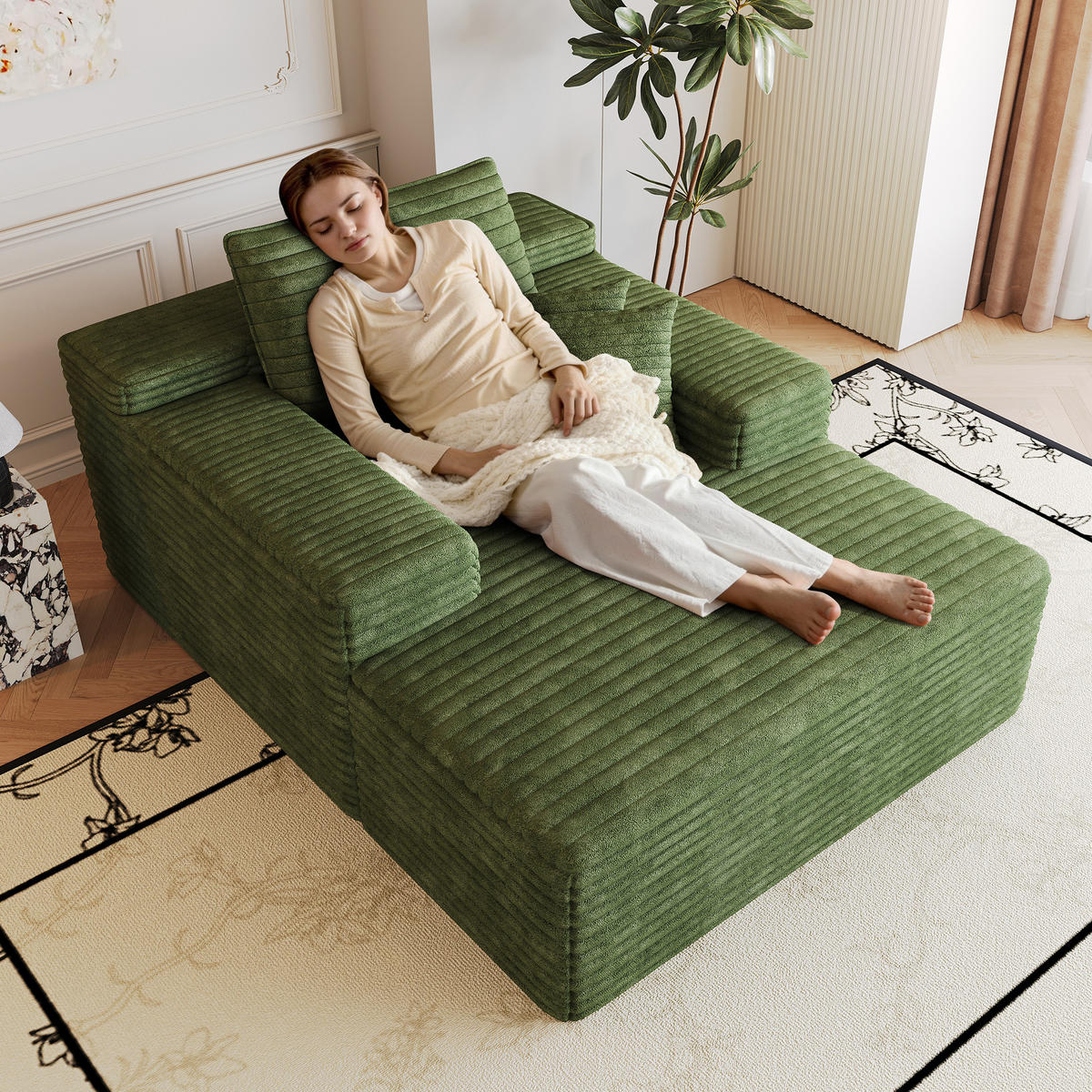 SCHLAFSOFA DE-34763 mit tiefer Sitzfläche Grün - Grün, Textil (159/60/115cm) - ComfortXL
