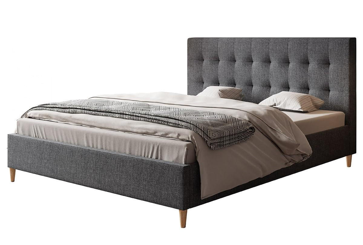 POLSTERBETT LUX Rio mit Kopfteil, 160 x 200 cm, Doppelbett mit Lattenrost aus Holz, Strukturstoff Dunkelgrau, Füße in Farbe: Braun - Dunkelgrau, Holz/Textil (160/200cm) - Alpi-Möbel