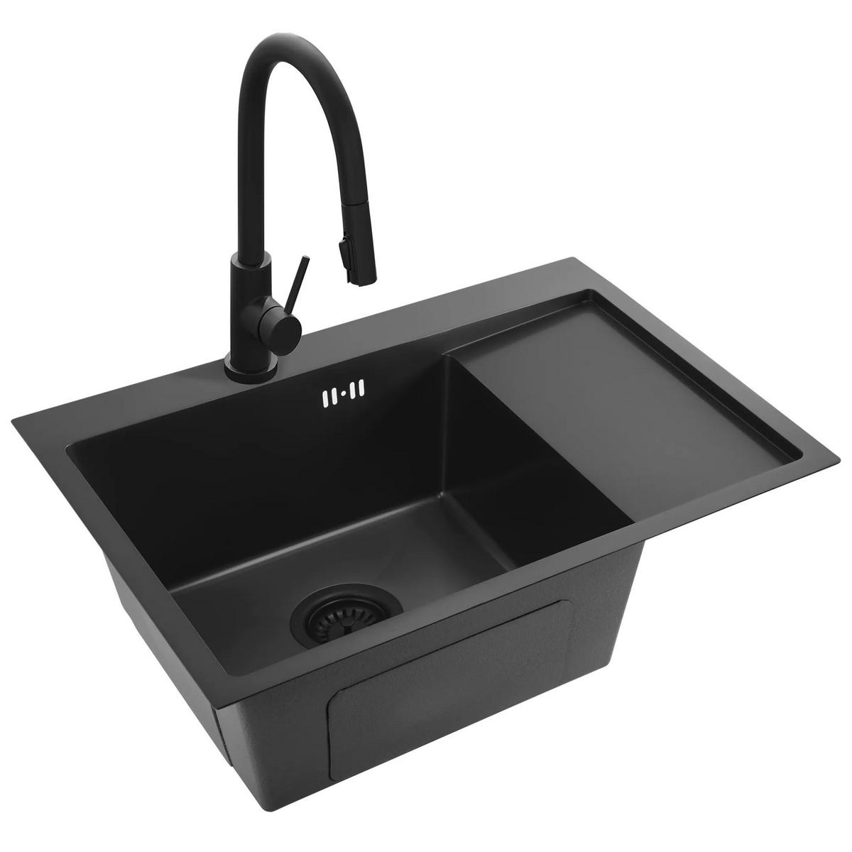 EDELSTAHLSPÜLE Rea Fin Black mit Küchenarmatur - Schwarz, Metall (48/18.5/62cm) - REA