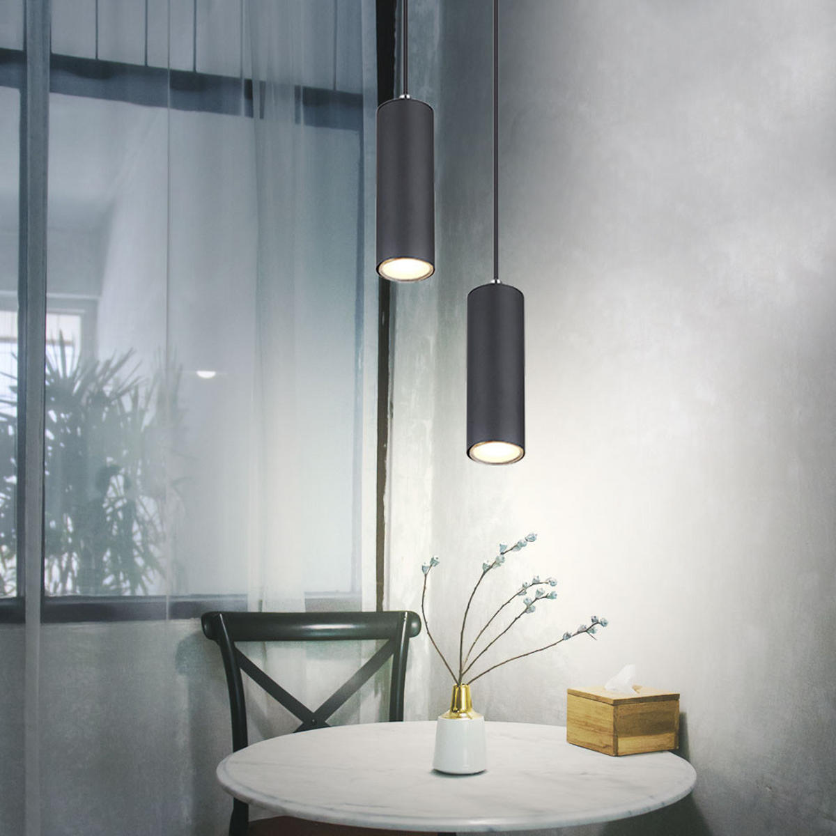 HÄNGELEUCHTE Metall Schwarz matt 2er Set - Schwarz, Metall (9/9/120cm) - Globo Lighting